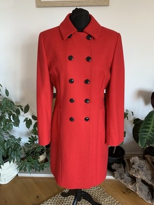 Atemberaubender Hobbs roter langer Mantel Jacke Wolle zweireihig Winter - Größe 12
