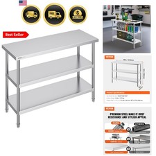 Stainless Steel Food Prep Table, 18 x 48 x 34 Inch Commercial Kitchen Worktab...