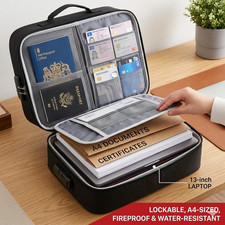 Fireproof Document Bag Lockable File Organizer Box Water Resistant Storage Case