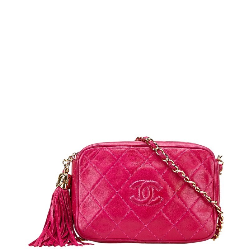 CHANEL Coco Mark Matelass Tassel Chain Shoulder Bag in Pink Lambskin