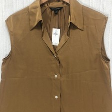Banana Republic Womens Bronze Satin Sleeveless Button Down Blouse Medium NWT