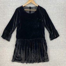 Madwell Dress Womens XS Black Silk Blend Velvet Mini Bell Sleeve Drop Waist