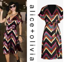 ALICE + OLIVIA Chevron Dress Size AU 12 / US 8 Midi Rainbow Paris Hilton