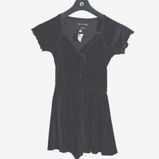 Urban Outfitters Black Velvet Romper Dress Womens Medium Tie Front Short Sleeve