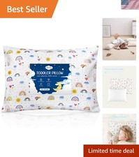 13x18 Inch Plush Toddler Pillow with Cotton Pillowcase - Rainbow Design for Kids