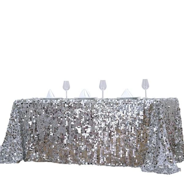 Silver Rectangular 90x156" Large Payette Sequin Tablecloth Light Gray Catering - Image 4 of 4