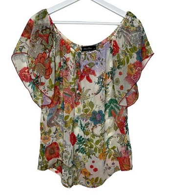 Anna Grace Womens Small Floral Peasant Blouse Sheer Boho Cottagecore