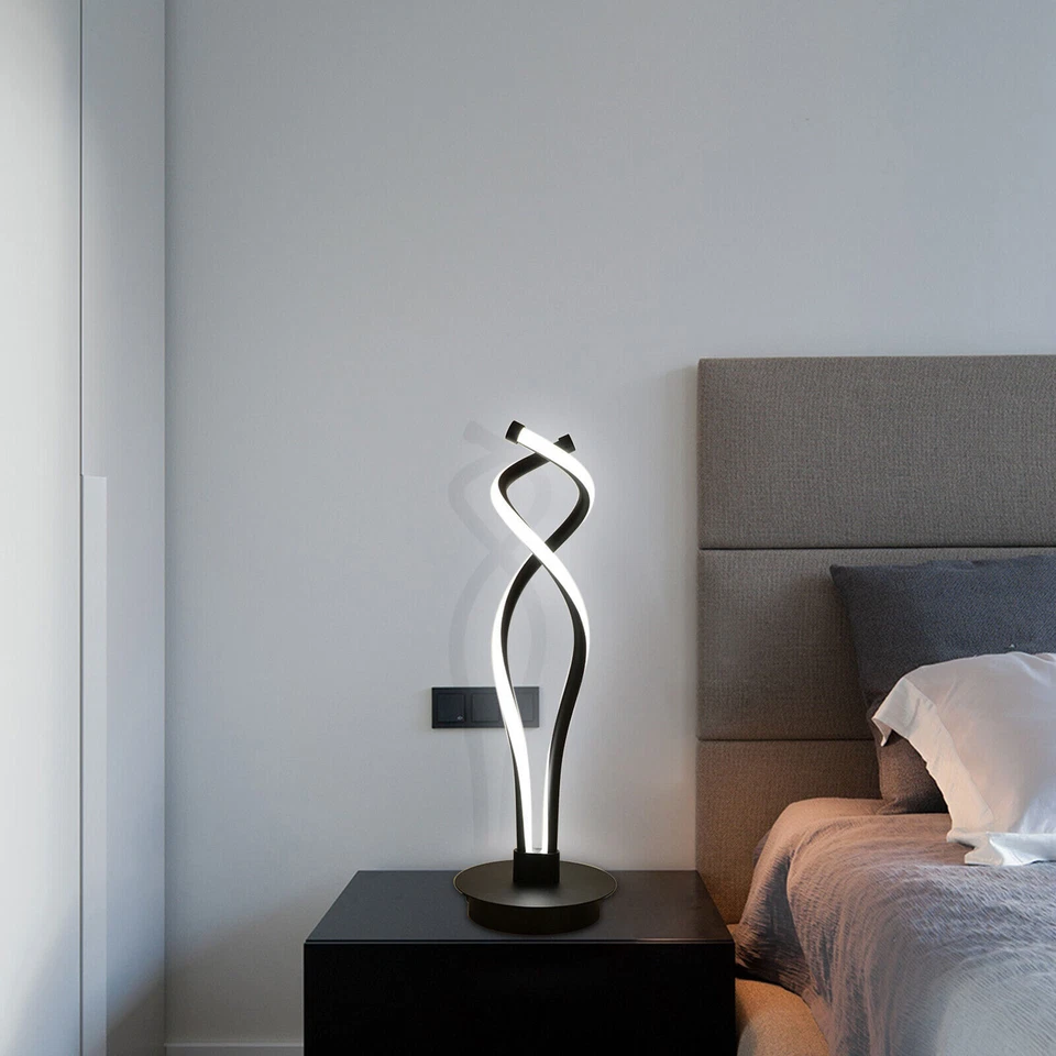 Modern LED Spiral Table Lamp Bedside Desk Light Bedroom Decor Curved Light Black - Image 3 of 4