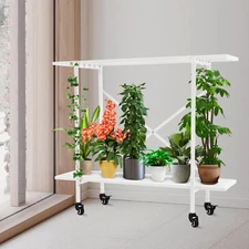 2-Tier Rolling Plant Stand Metal Plant Shelf w/Wheels Indoor Outdoor Flower Shop