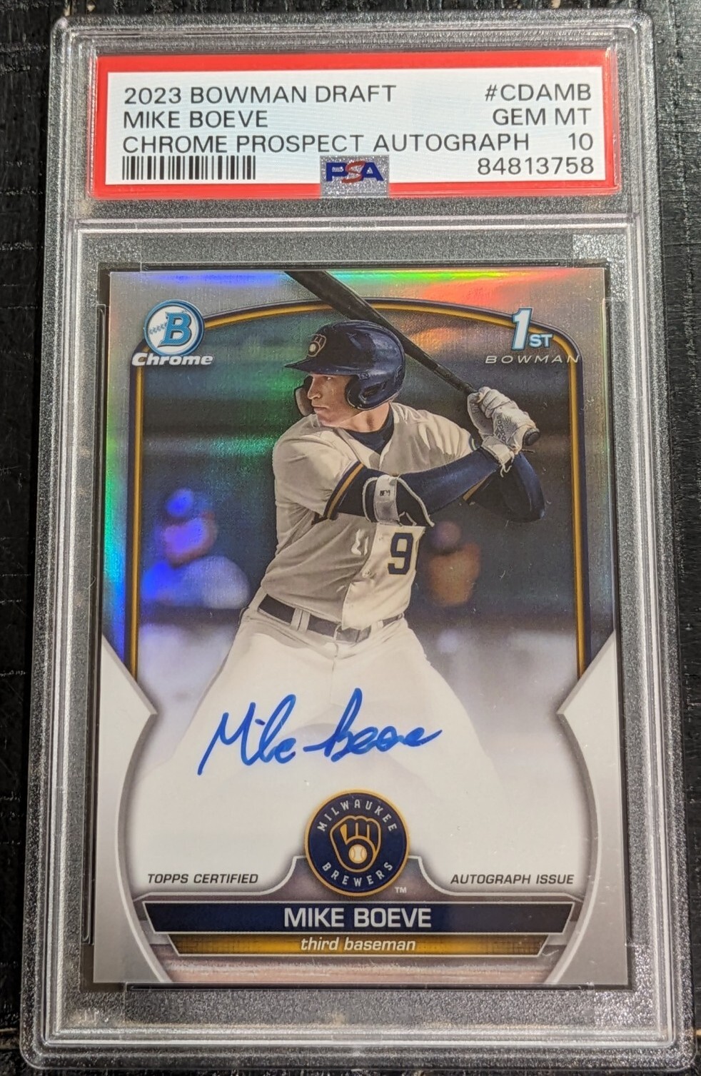 2023 Bowman Draft Chrome 1st Mike Boeve AUTO Refractor RC PSA 10 GEM ROOKIE /499