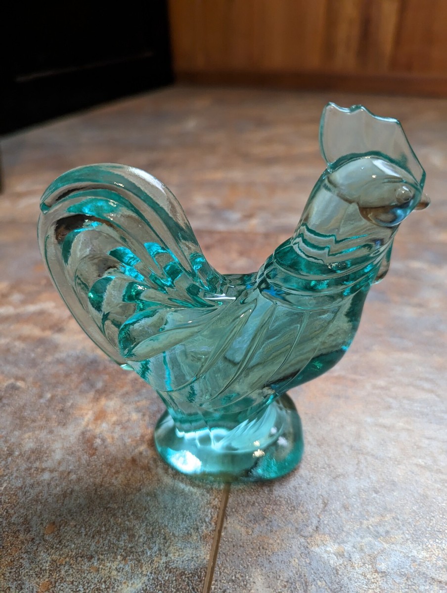Vintage FENTON Aqua Blue Glass Rooster Chicken Small Figurine | eBay