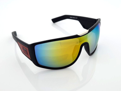 Quicksilver Sports Wrap Shield Sunglasses Black Red Frame Orange Mirror Lens