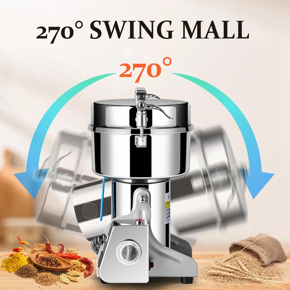 Grain Mill Grinder 2000g High Speed Food Grain Mill Stainless Steel