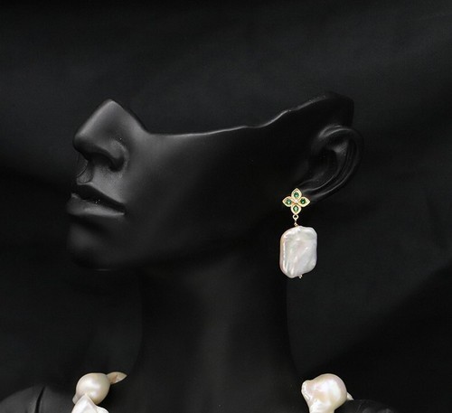 D17 Ohrringe vergoldet Kleeblatt Barockperle naturfarben Stecker Silber 925 - Bild 7 von 9