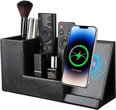 KINGFOM Leather Desk Organizer Charging Station for I-phone/Samsung Galaxy