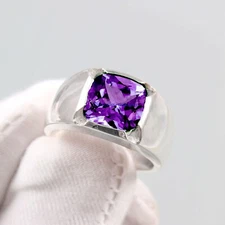 Natural Amethyst Gemstone 925 Sterling Silver Ring for Men's 