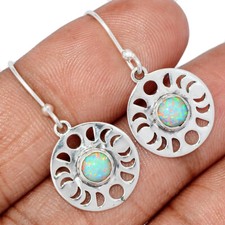 Phases Of Moon - Lab Grown Fire Opal 925 Silver Earrings WA12 CE41908