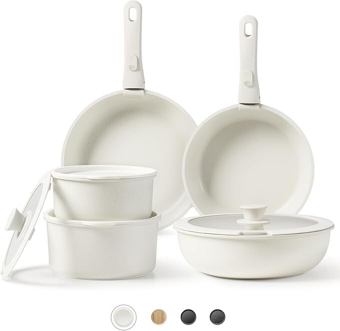CAROTE Pots and Pans Set Non Stick, Cookware Sets, 11pcs Kitchen Set, cream whit