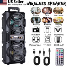 3000W Dual 6.5'' Subwoofer Bluetooth Speaker System Portable Party LED Lights FM