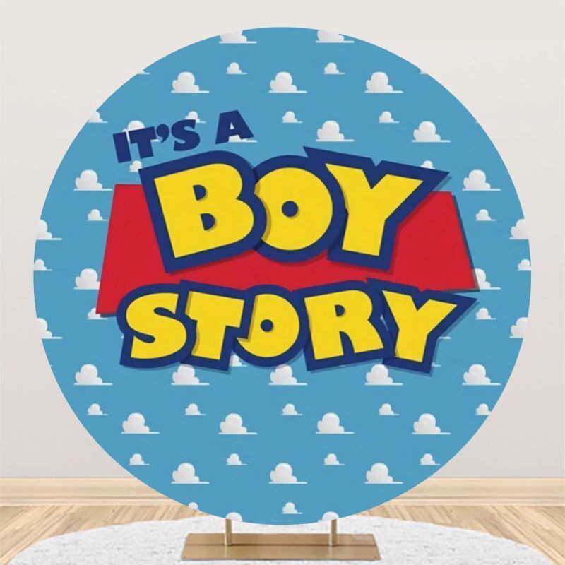 Round It's a Boy Story Baby Shower Backdrop Background Birthday