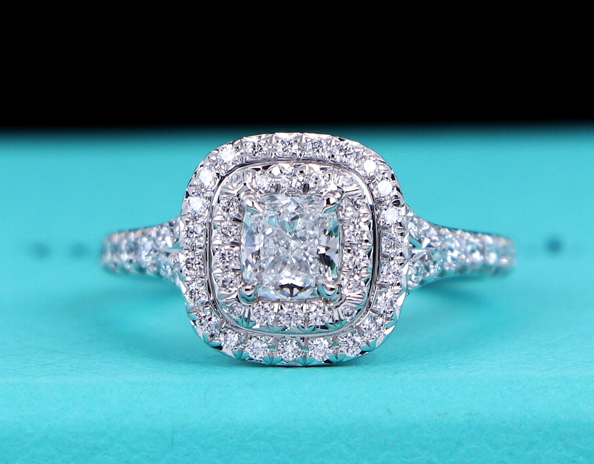 Halo Ring Tiffany Cushion Ring Lab-Diamond Cushion Cut Double Halo