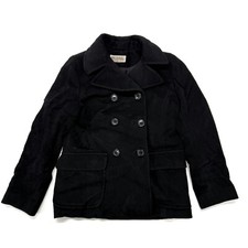 Michael Kors Womens Pea Coat 100 Wool Black Buttons Size 6 Classic Military