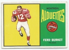 1964 TOPPS CFL FRED BURKET MONTREAL ALOUETTES #45 (SOUTHEASTERN OKLAHOMA) EXNRMT