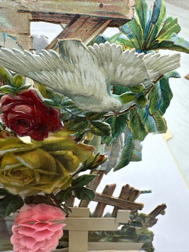 ANTIQUE German Valentine Pop up DOVES flowers honeycomb Hands Embossed USED - Picture 7 of 11