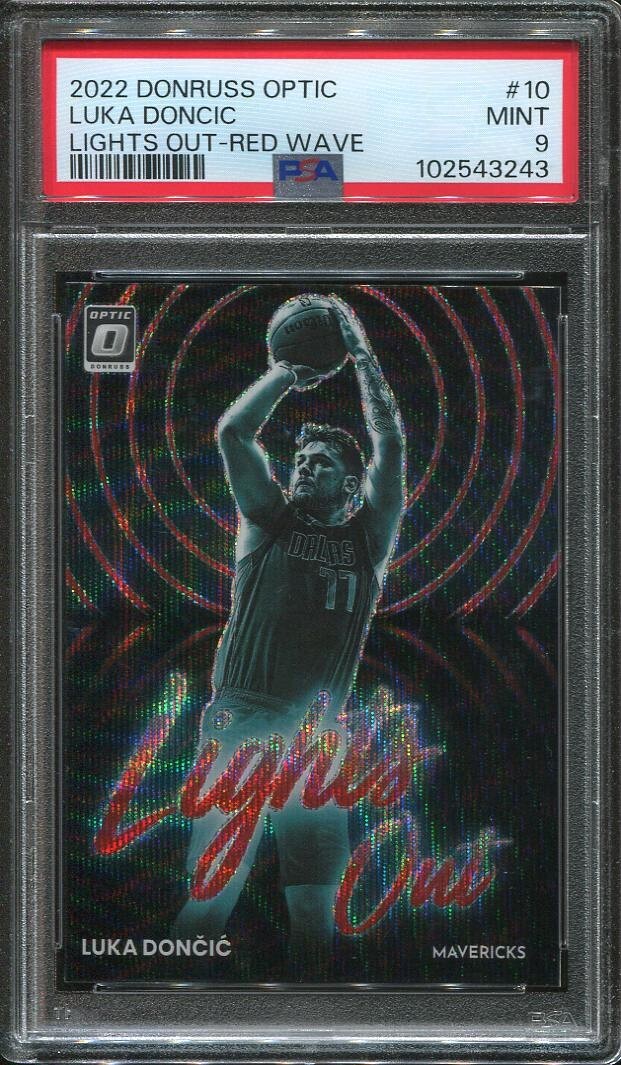 2022 Luka Doncic Donruss Optic Lights Out Red Wave #10 Dallas Mavericks PSA 9