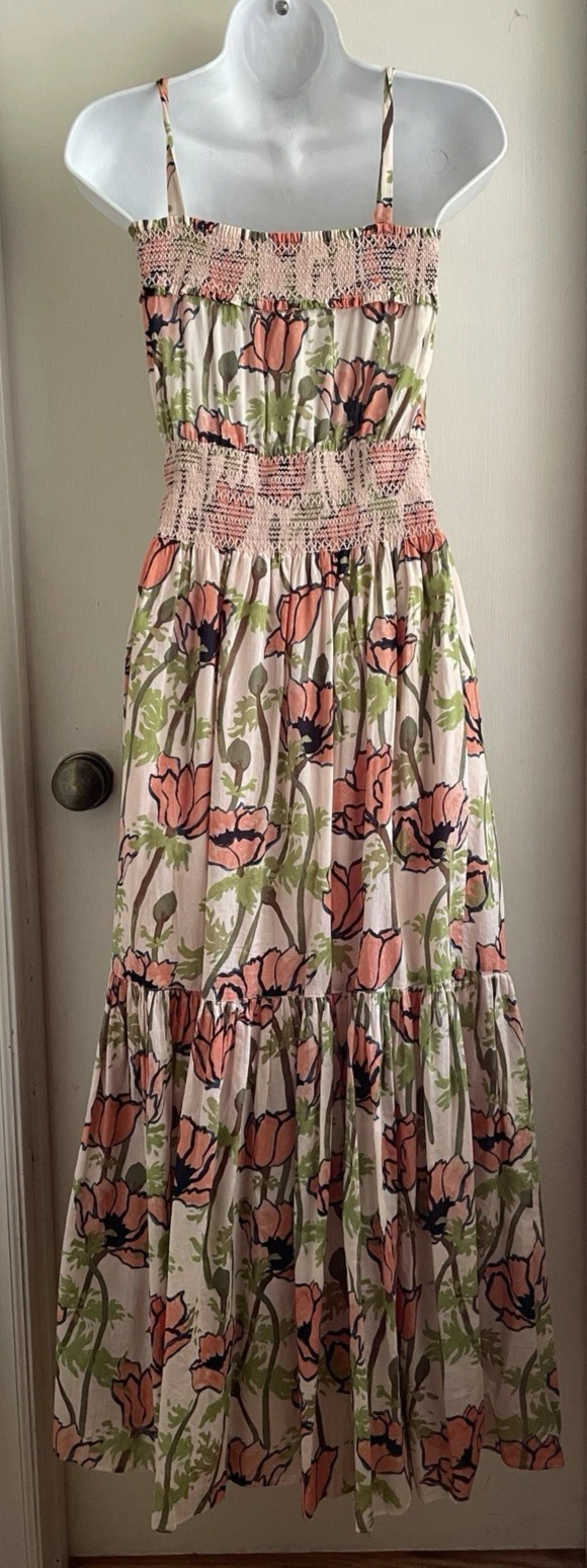 Abito da sole midi Tory Burch rosa stampa floreale cotone fumè taglia XS