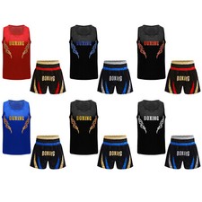 Kids Unisex Boxing Training Suit Kickboxing Uniform Vest Tank Top Shorts Set