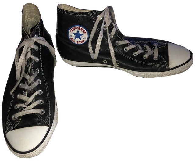 CONVERSE ALL STAR CHUCK TAYLOR-Size 12M-Black Leather High Tops-Laces | eBay