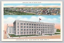 Postcard MI Flint Buick Motor Plant Assembly Dual View Admin Bldg Lovegrove H4