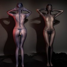 Women's Shiny Sheer Spandex Zipper Full Bodystocking Jumpsuit With Gloves  Hood