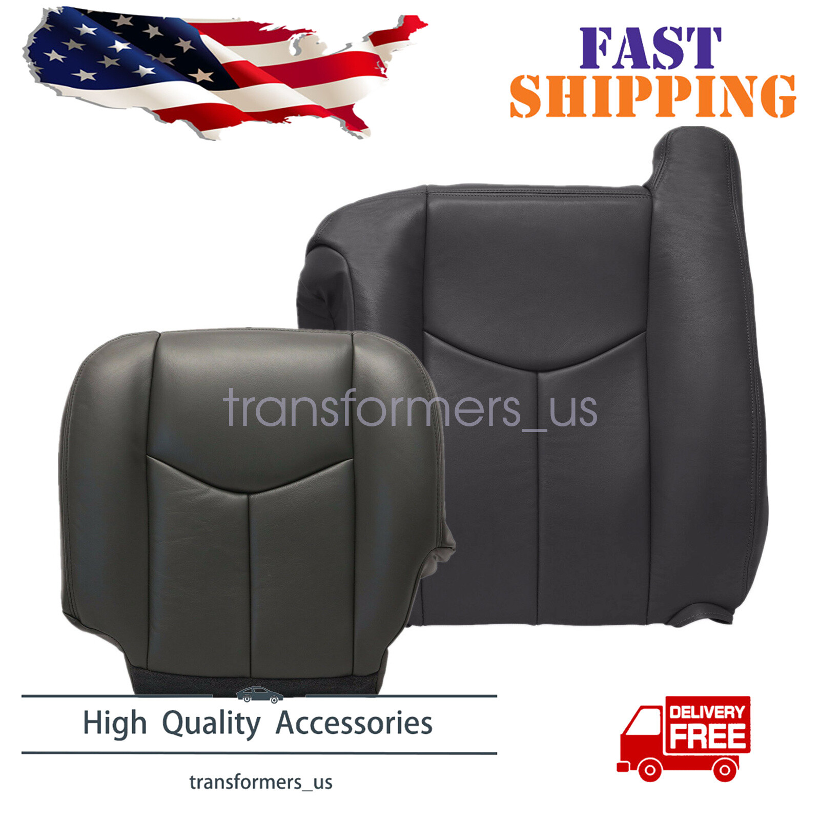 For 2003 2004 2005 2006 GMC Sierra Leather Bottom & Back Seat Cover Dark Gray US