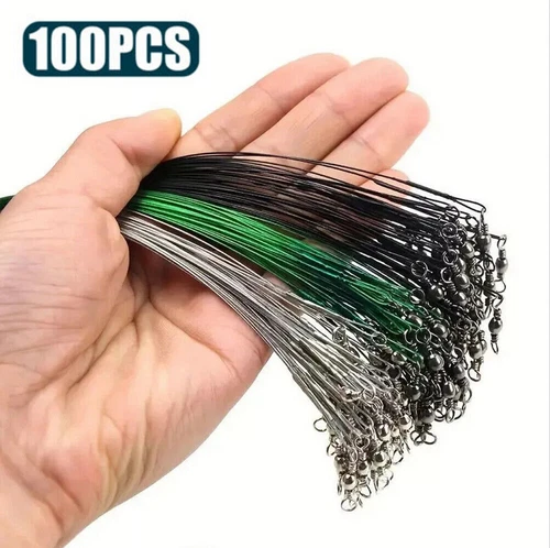 100pcs Trace Wire Leader Stainless Steel Fishing Line Leaders With Snap & Swivel