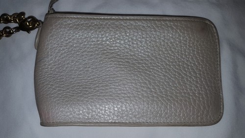 COLE HAAN Wristlet Taupe Pebbled Leather Wrist Purse Chain Strap Coin - Picture 3 of 6