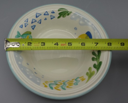 Barrier Reef Studio Nova Coupe Soup Bowls Set of 6 Y2310 Beige Aqua Trim Fish 8" - Picture 3 of 17