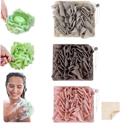 Panno 2 in 1 Loofah con portasapone e strofinaccio omaggio (grigio/caffè/rosa) - Foto 2 di 7