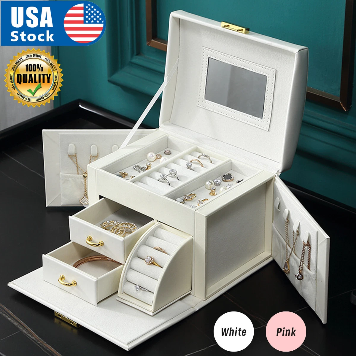 USA Large Jewelry Box Organizer Jewelry Organizer Ring Jewelry Box