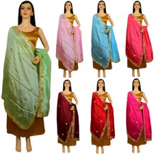 Women's Embroidered Dupatta With Gotta Patti Scarf Embellished Border Party Wear