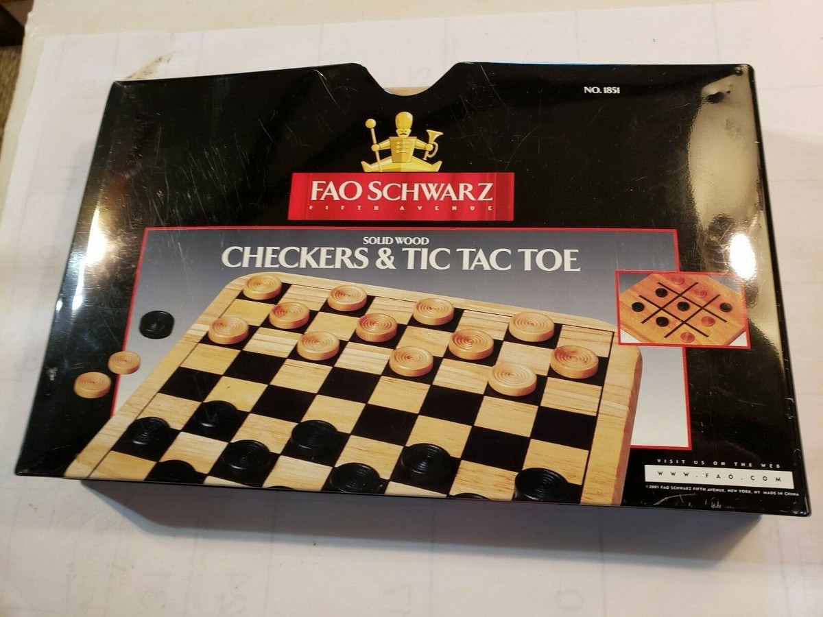 FAO SCHWARZ 5TH AVENUE SOLID WOOD CHECKERS, TIC TAC TOE Set NEW