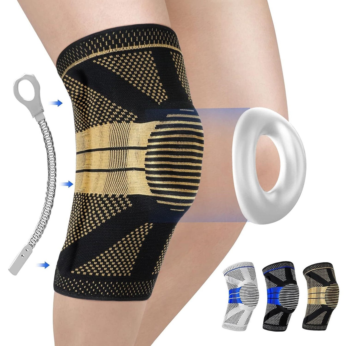 Tutore Ginocchio 2 Pezzi - Ginocchiera Ortopedica Di Compressione Con Antiscivolo, Per Artrosi, Menisco, Sport (Basket, Corsa), Taglia M - 4