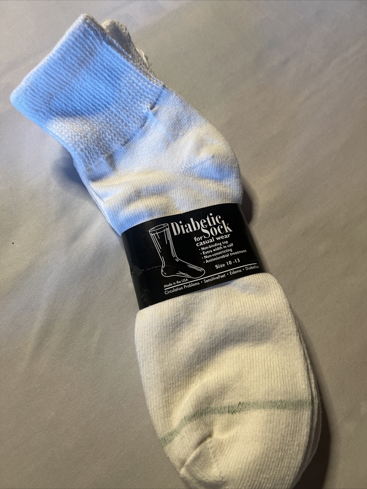Diabetic White Ankle Socks 3 Pair Men's Size 10-13 Made In The USA!!!