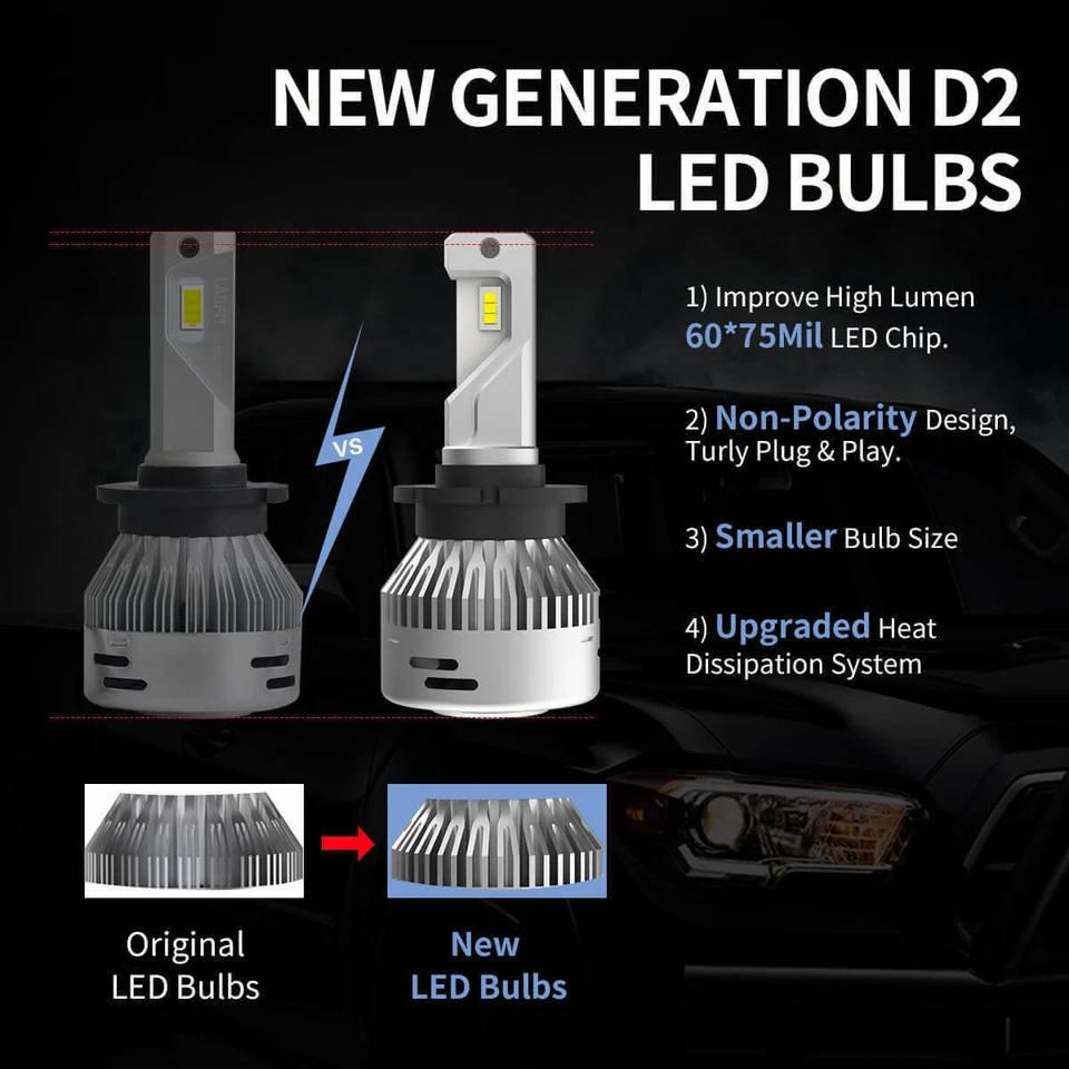 Lasfit D2S D4S Bombilla Faro LED D2C D2R D4 Reemplazar Lámpara Xenón HID 6000K Brillante Foto 4 de 4