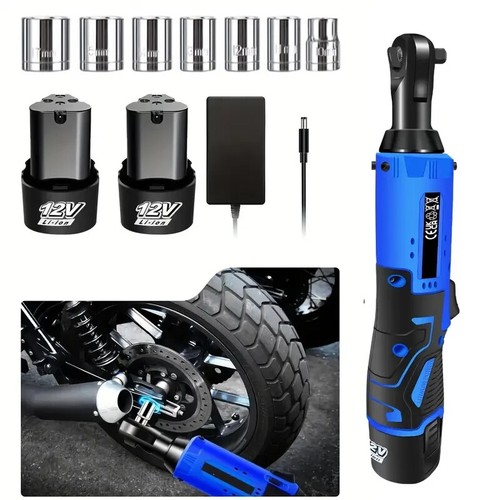 500NM Electric Cordless Right Ratchet 3/8'' 90 Angle Wrench Power 2x Battery Kit