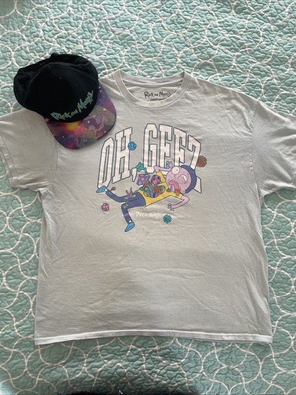 Rick And Morty Adult Swim Oh, Geez Baby Blue T-shirt Size XL and Hat