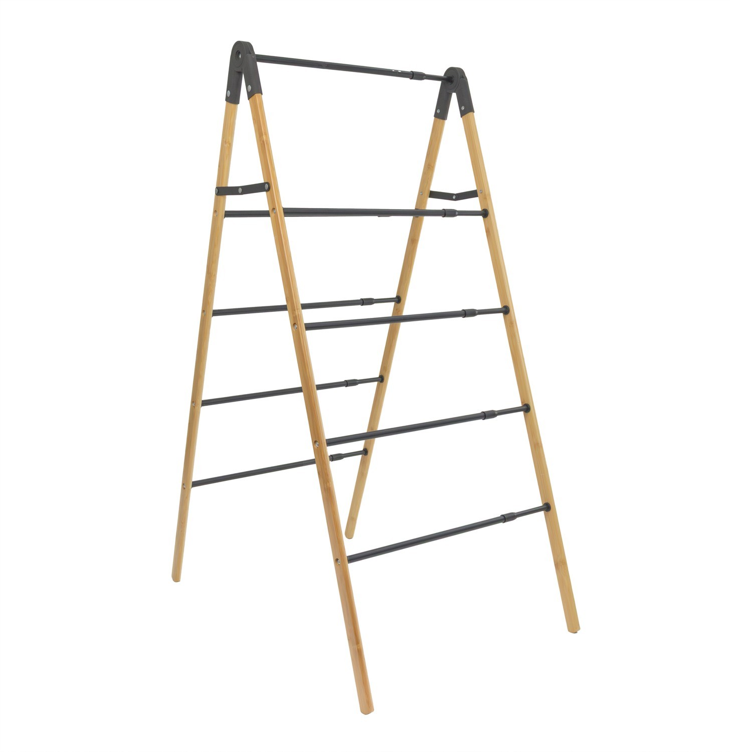 JVL Freestanding Bamboo Extendable 4 Tier Clothes Ladder, Brown