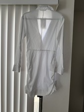 ZARA NEW WOMAN SHORT 100 Cotton SATIN DRESS MINI GATHERED WITH COLLAR WHITE M