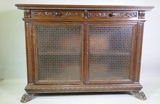 Large Late 19th Century Italian Walnut Two Door Bookcase / Cabinet